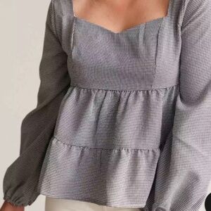 Carly Jean Los Angeles Ruffle Boho Check Blouse